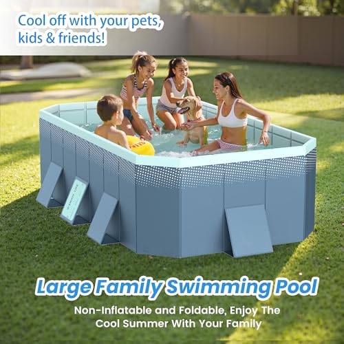 Foldable Non-Inflatable Above Ground Framed Swimming Pool for Backyard, Family Pool (113" x 66" x 20") by HawJReng - Image 6