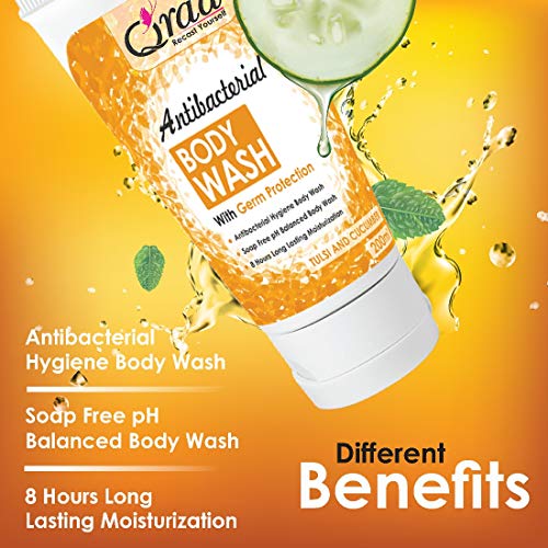 Qraa Antibacterial Body Wash With Goodness Of Tulsi & Cucumber, Germ