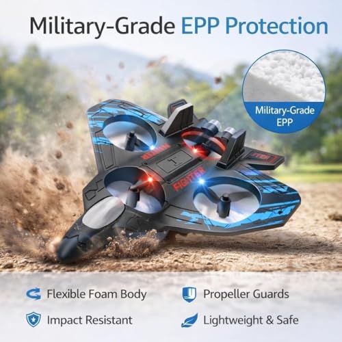 Image of Mini RC Fighter Jet Drone for Kids & Adults, 2.4GHz Remote Control Airplane with Altitude Hold, One-Key Takeoff /Landing, 360 Flip, LED Lights, USB Rechargeable, Indoor & Outdoor Flying Toy