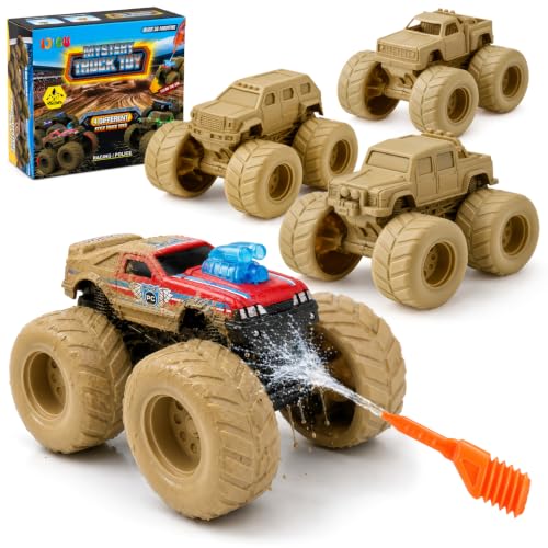 IJIGU Monster Truck Toys for 3 4 5 6 7 Year Old Kids, Wash to Reveal Monster Trucks for Toddlers, 4 Pack Toy Trucks with Realistic Mud Paint, Birthday Gifts for Boys Girls Age 3-5 6-8