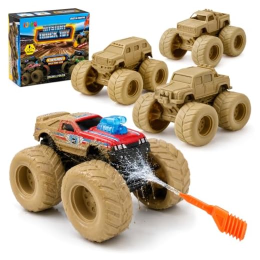 IJIGU Monster Truck Toys for 3 4 5 6 7 Year Old Kids, Wash to Reveal Monster Trucks for Toddlers, 4 Pack Toy Trucks with Realistic Mud Paint, Birthday Gifts for Boys Girls Age 3-5 6-8