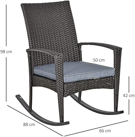 Outsunny Rattan Rocking Chair Rocker Garden Furniture Seater Patio Bistro Relaxer Outdoor Wicker Weave with Cushion - Grey