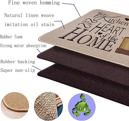 Image of Kitchen Rugs and Mats, Non-Slip Washable Rubber Backed Kitchen Mat Set, Stain and Wear Resistant, Pile Kitchen Rugs, Decorative Floor Mats for Home and Kitchen (Set of 1) (MO-03)