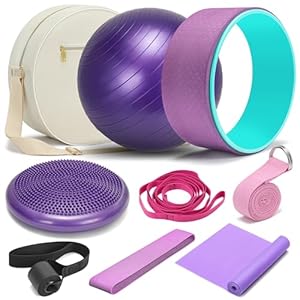 Yoga Wheel Set, Yoga Wheel For Back Pain & Stretching, Yoga Blocks 2 Pack With Strap, Deep Tissue Relief Massage Back Foam Roller Wheel Cracker, Exercise Balls Physical Therapy, Yoga Ball