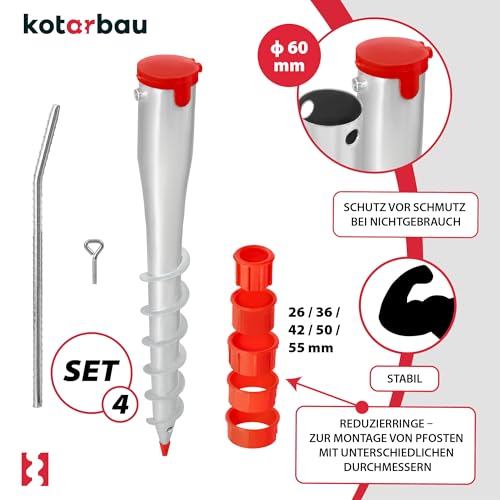 KOTARBAU® Sonnenschirmhalter Ø60 mm mit Adapter 26-55 mm 550 mm Einschraub Bodenhülse für Rundrohre Stahl Schirmständer Pfostenträger für Wäschetrockner Verzinkt Silber – Bild 4