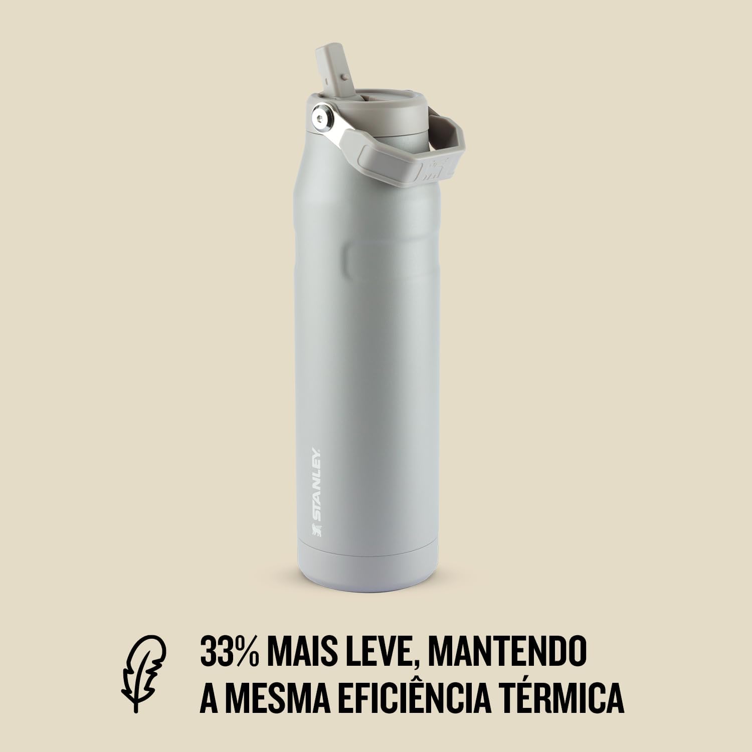 Stanley - Garrafa de Água Aerolight Ice Flow Flip Straw, Canudo Integrado, Abertura Grande, Aço Inoxidável Leve, 1.1 L, Ash