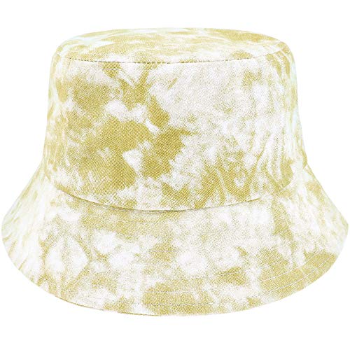 Proboths Tie Dye Bucket Hat Cotton Bucket Hat Summer Travel Fisherman Cap Travel Beach Packable Sun Hat for Womens Men Yellow