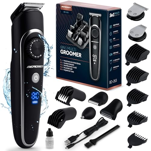 Berdsen Rasoio Professionale 6 In 1, Rasoio Elettrico Da Uomo, Con 6 Testine Intercambiabili E 7 Pettini, Nero - 2