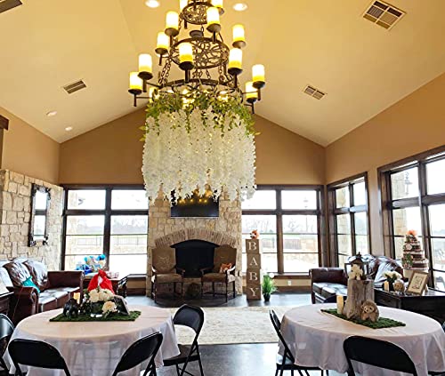 Weispark Fake Hanging Flowers - 12 Pieces 3.75 Feet/Piece Artificial Wisteria Vine Ratta Hanging Garland Silk Flowers For Home Party Wedding Decor (White) #TOP4