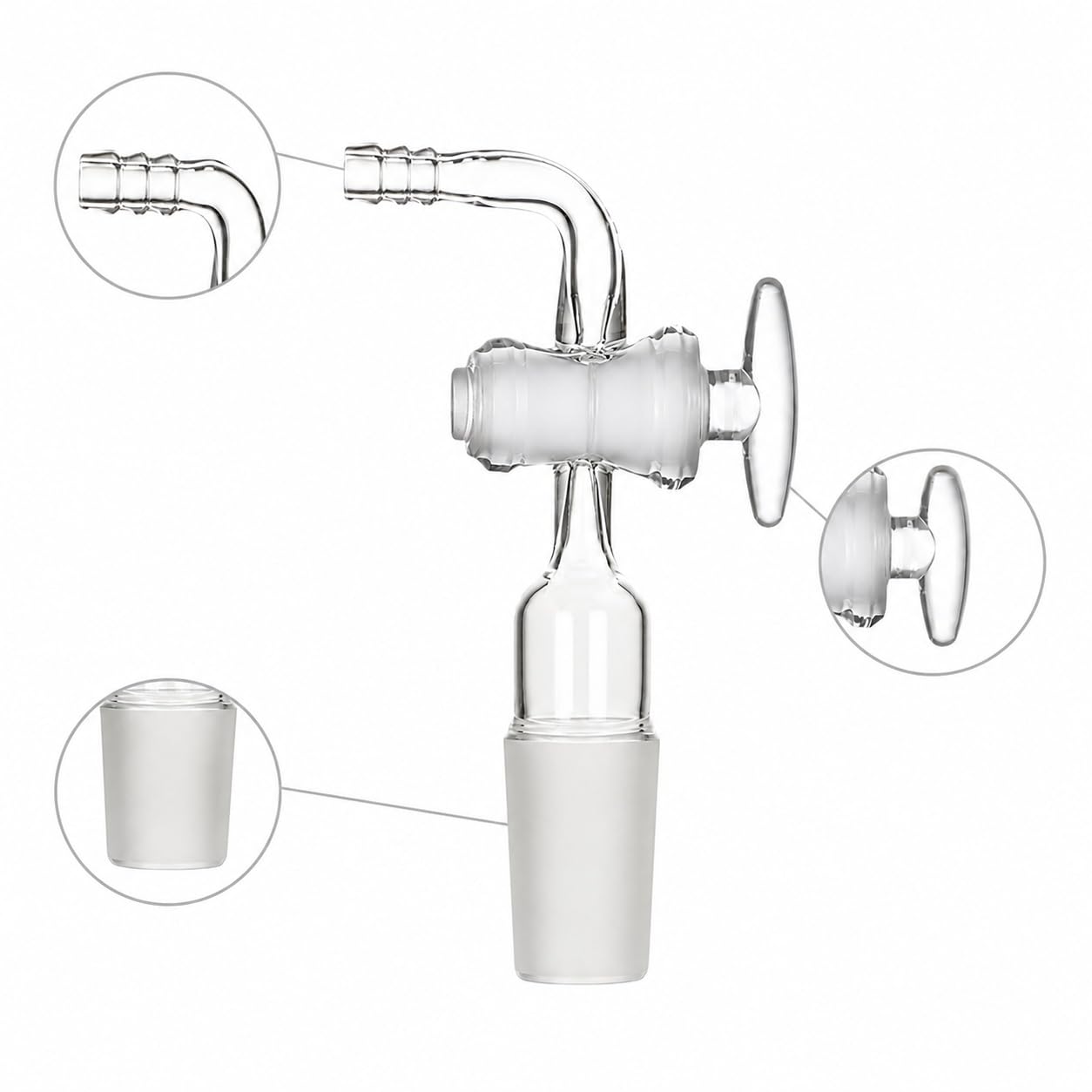 90-Grad Glas Vakuum-Einlassadapter Schlaucholive Schliff-40# Glashahn