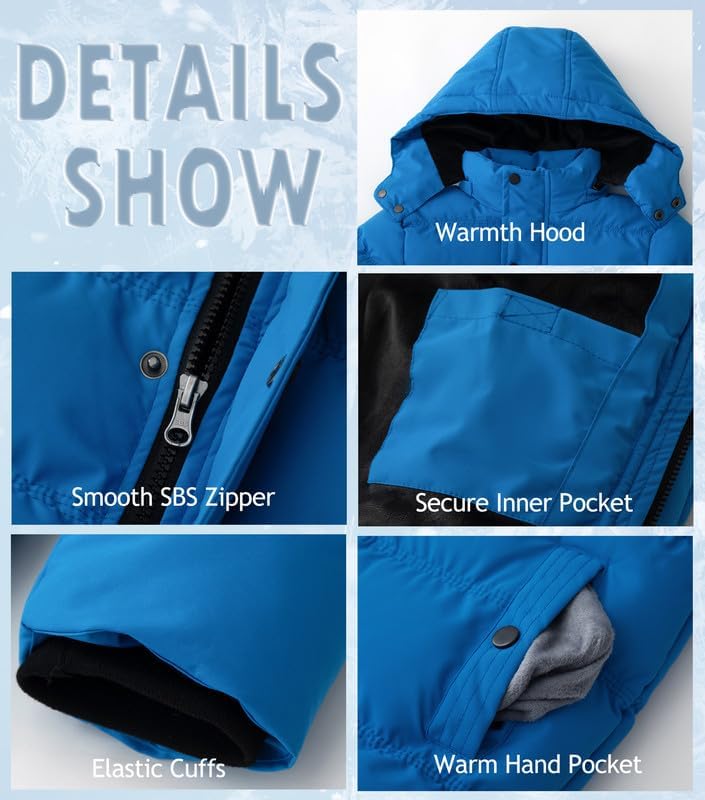 KVE Boy's Hooded Winter Coat Warm Puffer Jacket Thicken Quilted Coat with Removable Hood - Image 7