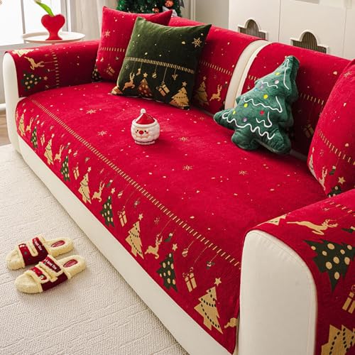 Housse de canapé de Noël antidérapante et lavable en chenille