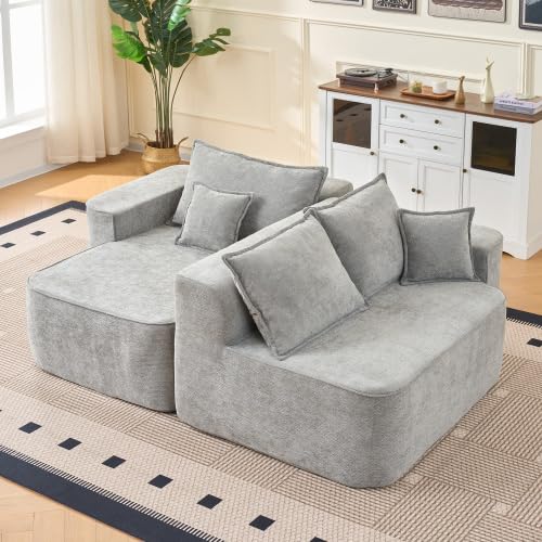 Canapé d'angle en forme de L avec méridienne - Sans montage - Assise basse XXL - Canapé modulaire - Boneless Cloud Couch en chenille - 262 cm - Gris