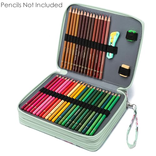 Image of YOUNGCOL 120 Slots Colored Pencil Case Color Pencil Organizer Storage Large Capacity Pencil Case (Green + Sunflower)