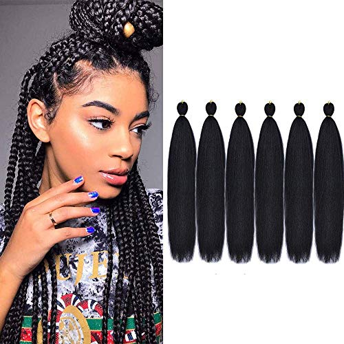 MYCHANSON Pre-stretched Braiding Hair Professional Itch Free Synthetic Fiber Corchet Braids Yaki Texture Hair Extensions Braid 6 packs 26 Inch 1B Black