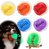 LECHONG 6-Pack 3-in-1 Dog Balls, 2.5“ Glow in The Dark Squeaky Treat Dispenser Ball Toys, Interactive Durable Rubber Teething Fetch Ball for Small Dogs to Keep Them Busy Playing Indoor Outdoors