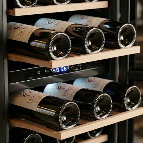 Image of Empava 15 inch Dual Zone Wine Cooler Refrigerator Under Counter with Reversible Glass Door, Freestanding Fridge with LED Light, Touch Control, 26 Bottles Capacity