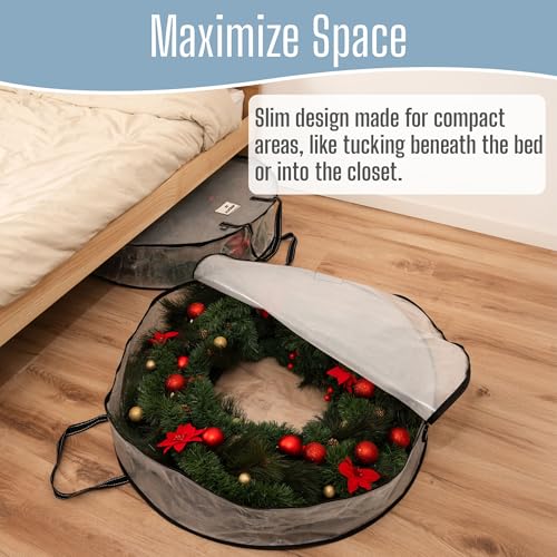 Image of VENO 4 Pack Summer Wreath Storage Container, 36 Inch Clear Wreath Bag, Spring, Christmas Garland Decoration Organizers with Zipper and Durable Handles (Clear, 36 inch-4 Pack)