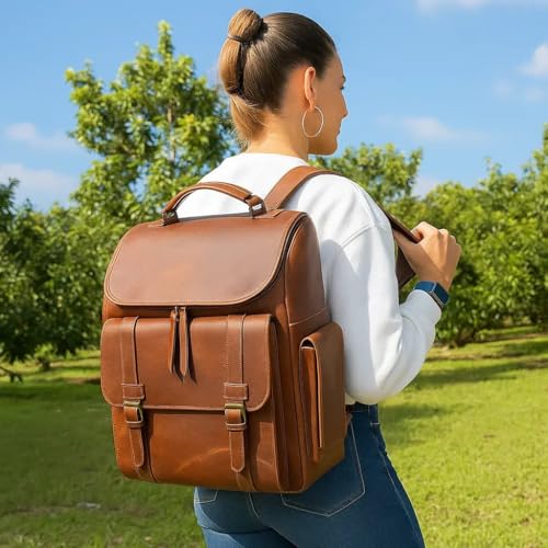 Trahide – Backpack Solid Brown Leather Pockets | 14” x 13” Inches – Pick yours - Pick for me4