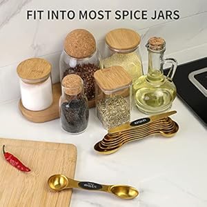 Magnetic Measuring Spoons Set, Stainless Steel, Dual Sided, Stackable, Dual Sided for Measuring Dry and Liquid Ingredients, Fits in Spice Jars, Set of 8(Gold ) Magnetic Measuring Spoons Set Stainless Steel Dual Sided Stackable Dual Sided for Measuring Dry and Liquid Ingredients Fits in Spice Jars Set of 8Gold