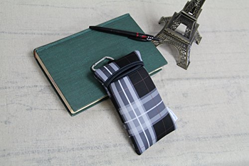 Image of Neoprene Neck Cell Phone Sleeve Bag Pouch w /Clip (Tartan Black Gray)