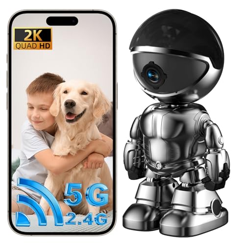 JUFLSKY Indoor Camera Robot,5G/2.4Ghz WiFi Robot Cameras for Home Security,360 PTZ Nanny Cam Compatible with Alexa &Two-Way Talk,Pet Baby Camera with Human Detection Night Vision
