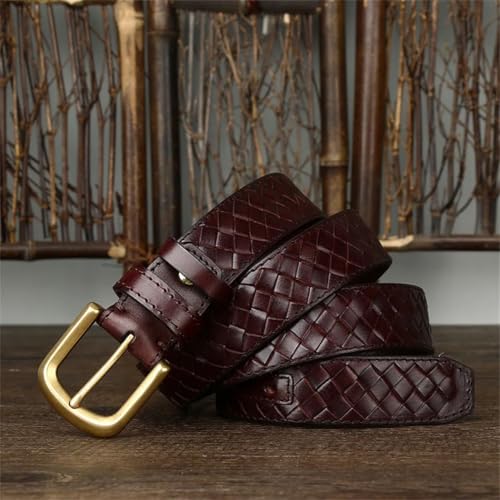 Men's Fashion Top-Layer Cow Leather Weaving Belt, Leather Copper Buckle Denim Belt, Casual Formal Belts3