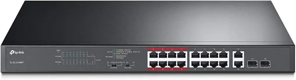 TP-Link TL-SL1218MP 16 Port 10/100Mbps Fast Ethernet PoE Switch 16 PoE+ Ports @250W, w/ 2 Uplink Gigabit Ports + 2 Combo SFP Slots, Priority, Extend & Isolation Mode,Black