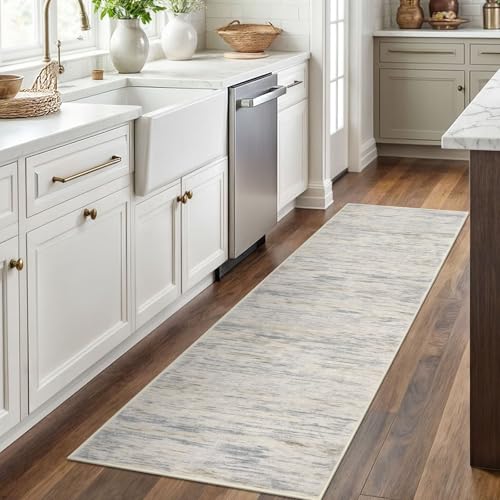 2x6 Gray Beige Neutral Multi Modern Abstract Runner Rug for Hallways, Super Soft Hallway Decor Kitchen Rugs with Non-Slip, Non-Shedding Washable Runners for Entryway Laundry Indoor