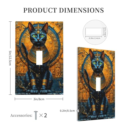 Decorative Switch Covers Plate Egyptian Black Cat Vintage Gold Decorated 1 Gang Wall Plate Oversized Single Toggle Wall Cover Plate Electrical Light Switch Plate Faceplate for Home Decor