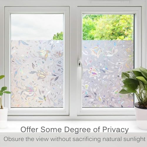 Image of WOO Home Frosted Glass Window Film & Stickers (24 X 72 Inchs) Privacy Window Cover for Home & Office - Easy Apply, UV Protection, Removable Decorative Film (Frosted White Flower 2 X 6 SQFT)