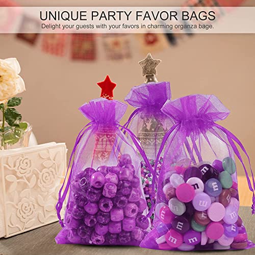 Image of ANZNKU 100PCS Premium Purple Organza Bags 5x7 inches Mesh Bags Drawstring, Gift Bag Small Size for Easter, Organza Favor Bag, Treat Sachet Pouch for Baby Shower Graduation