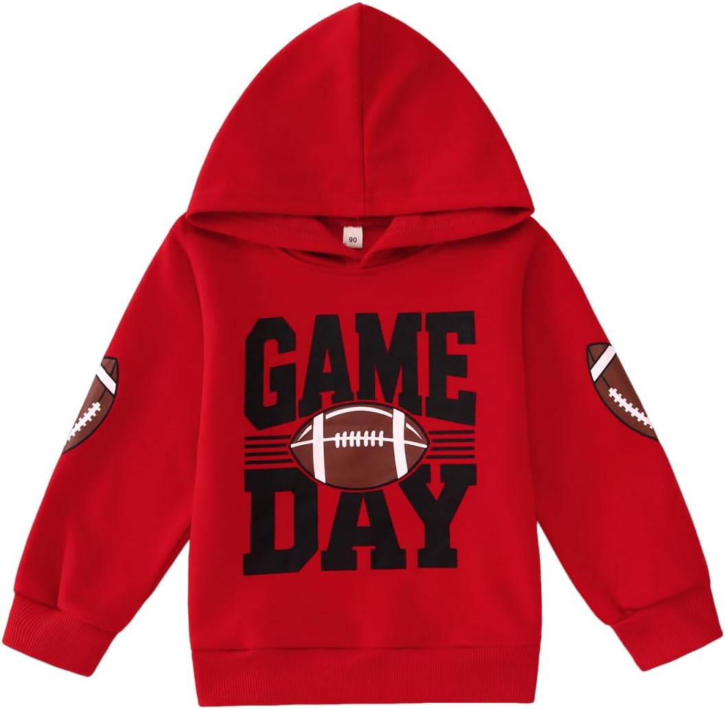 BOUTIKOME Baby Boy Girl Game Day Hoodie Sweatshirt Kids Football Outfit Sunday Sport Fans Pullover Long Sleeve Crewneck Tops