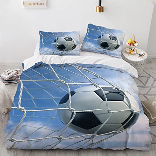 YURKO 200X200Cm Housse De Couette 200X200 Enfant Garçon avec 2 Taies d'oreiller 65X65Cm Pas De Repassage Foot Football Housse De Couette 2 Personnes Polyester...