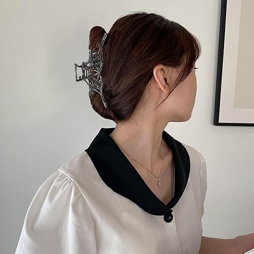 Miniatura 5 de ROMODIYA Pinza para el cabello, 1 pinza para el cabello con diseño de telaraña de Halloween, pinzas de metal negro antideslizante para cola de