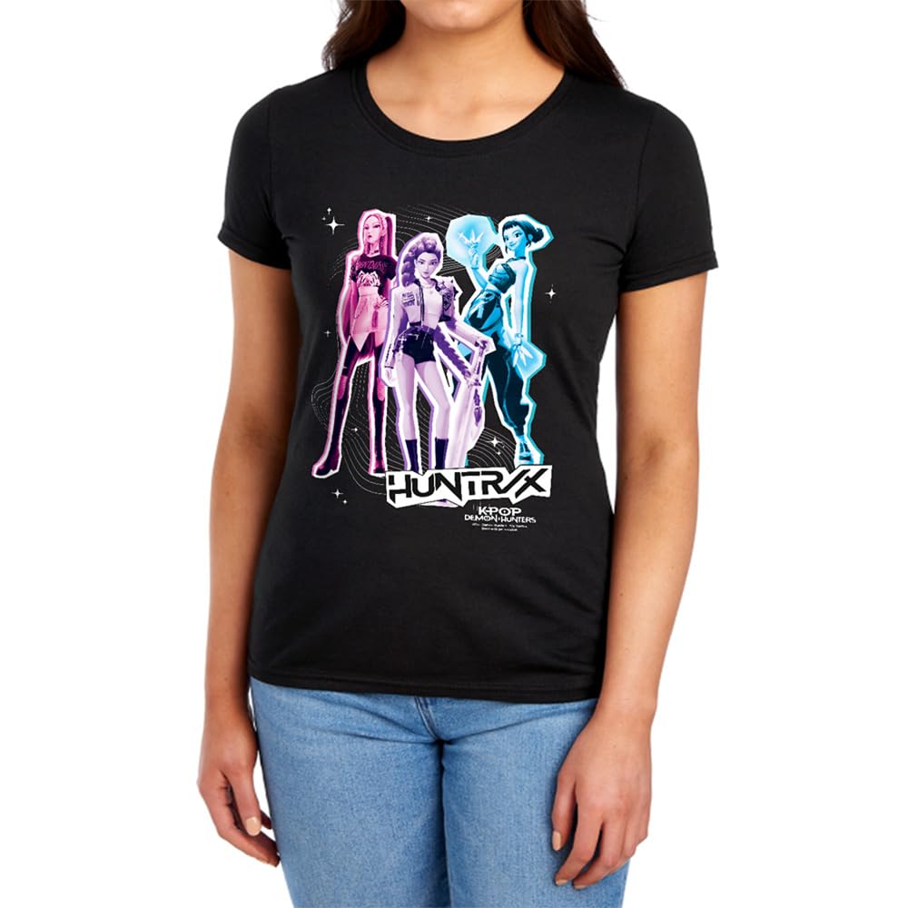 Kpop Demon Hunters Huntrix Scrapbook Homage Womens T-Shirt, Black, XL