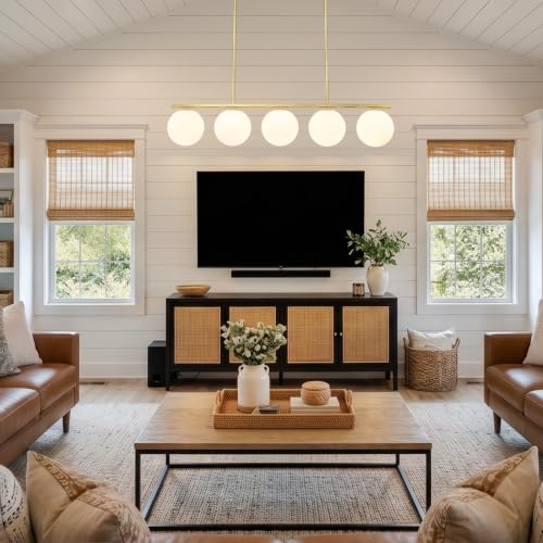 Image of 40.94 inch Gold Linear Chandelier with 7.09 inch Milk Glass Globes Shade