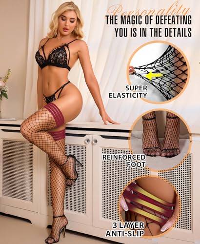 RSLOVE Fishnet Thigh High Stockings - Womens Fishnet Stockings Antiskid Silicone Stay Up Pantyhose Sexy Lingerie for Women3