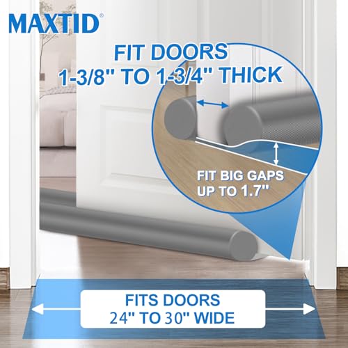 Image of MAXTID Large Draft Stopper 30 Inch for Small Size Bedroom, Fits 0.5 to 1.7 inch Gaps Under Door, Air Blocker Grey Gap Stoppers, Draft Guard for Bottom of Doors