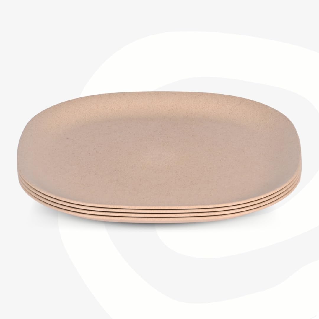 Eha Set of 4 Earth-Friendly Square Dinner Plates |11 inch | Unbreakable Plates Made with Bamboo Fibers & Rice Husk Fiber | Microwave Safe Full Dinner Plates |Sand Castle