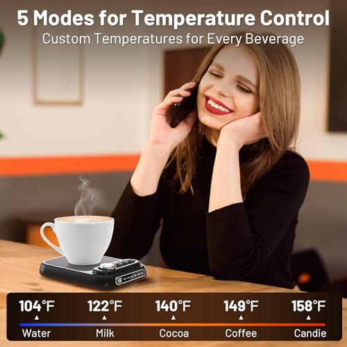 Coffee Mug Warmer with 5 Temps, Coffee Cup Warmer for Desk Faster Heat-Up, 10HTimer, Smart Electric Beverage Warmer with Auto Shut Off & LCD Display, Ideal Gifts for Coffee,Tea,Milk,Cocoa (No Cup) - Thumbnail 4