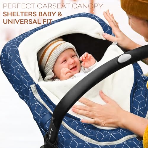Image of Yoofoss Baby Car Seat Cover - Winter Carseat Canopy Protects Baby from Cold Wind, Super Warm Plush Fleece Carrier Cover for Infant Boys & Girls (Blue)