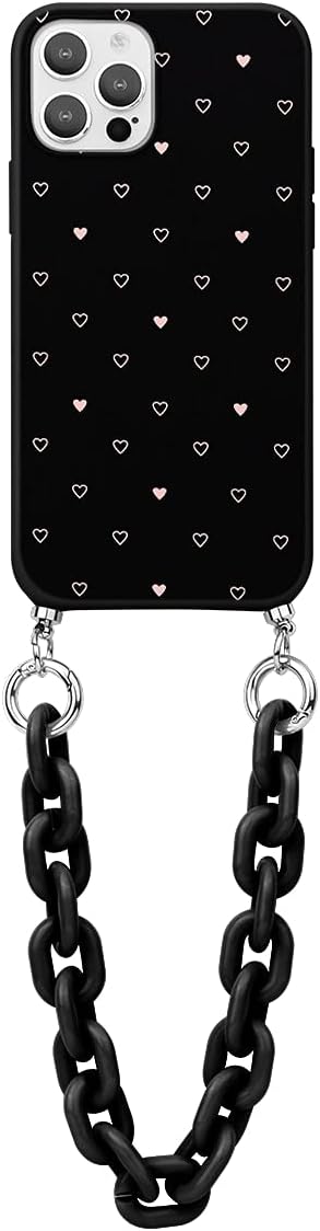 ZhuoFan Funda con Cadena para Apple iPhone 12 Pro / 12 6.1 Pulgadas - Funda Protectora, Suave Silicona Patrón TPU Antigolpes Teléfonoo Móvil con Cadena de Desmontable Phone Case para Chicas, Amor