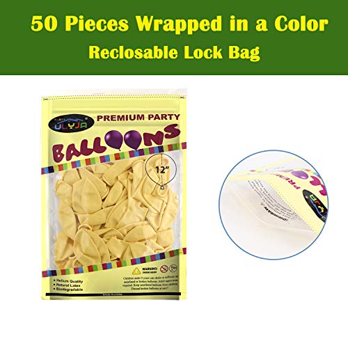 Party Ulyja Light Yellow Balloons Macaron Pastel Kids' Party 50 Pack Bulk 12 Inch Thick Biodegradable Latex Balloons Helium Quality For Birthday Engagement Baby Bridal Shower #TOP4