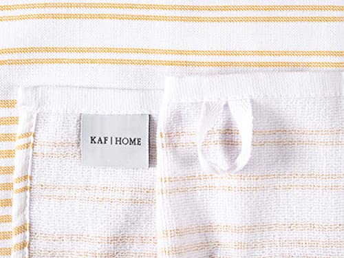Kaf Home Marseilles Reversible Terry Kitchen Towels - Set Of 3-100% Cotton (Mineral Yellow) #TOP6