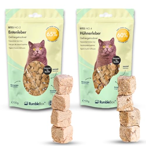 RumbleBox Sparbox 100% Hígado de pollo y pato, aperitivos para gatos liofilizados, golosinas monoproteínas sin cereales y azúcar para alérgicos, solo 1 ingrediente (2 x 50 g)