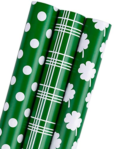 MAYPLUSS Wrapping Paper Roll - Mini Roll - 17 inch X 120 inch Per roll - 3 Different St.Patricks Design (42.3 sq.ft.ttl)