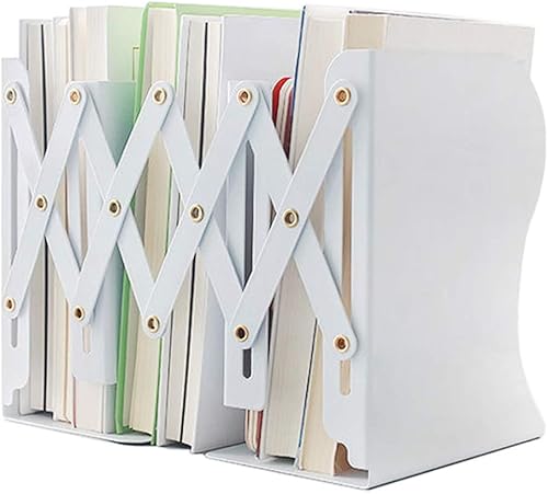 JIARI Simple Nature Style - Sujetalibros de hierro de metal decorativo blanco con soporte de escritorio antideslizante ajustable (blanco)