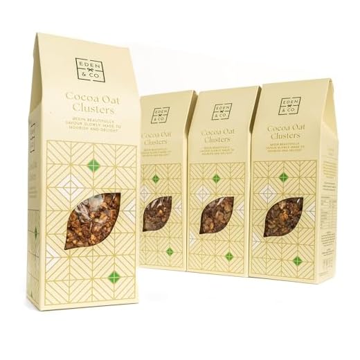 Cocoa Oat Clusters Granola & Muesli 300g x 4 Boxes, Vegan and Gluten Free, Healthy Plant-Based Chocolate Breakfast Cereal, Small Batch by EDEN & CO.