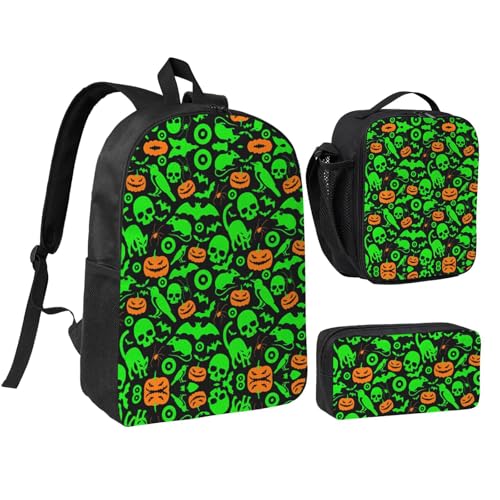 Sac à dos d'école EdWal Halloween 3 pièces avec boîte à déjeuner et trousse fantôme